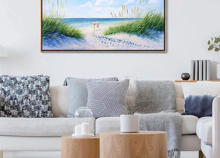 Coastal Wall Art - Large Landscape Wall Art for Living Room, Bedroom Pictures, Ocean Beach Artwork, Blue painting, Above Bed Decor, Coastal Landscape Wall Decor,Framed Beach Pinting 24×48IN