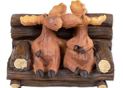 Slifka Sales Company Kissing Moose On Bench 5 x 3 x 3 Inch Resin Crafted Tabletop Figurine