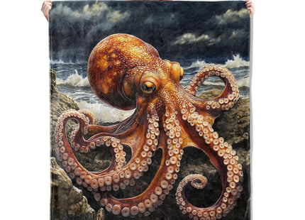 VANZEV Octopus Blanket Gifts for Women, Realistic Octopus on Rocky Shore Flannel Blanket, Soft Warm Lightweight Throw Blankets for Bed Couch Home Travel Ocean Decor 40" x 50"