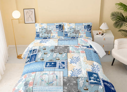 QOOMO Coastal Beach Themed Comforter Set for Boys Girls Kids Nautical Ocean Life Twin Size Bedding Set Super Soft Quilt with 1 Comforter and 2 Pillowcases Lightweight Microfiber for All Seasons