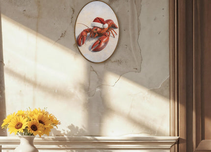 LKETW Christmas Beach Lobster Oval Wall Art Canvas Hanging Decor 8.6x11.4