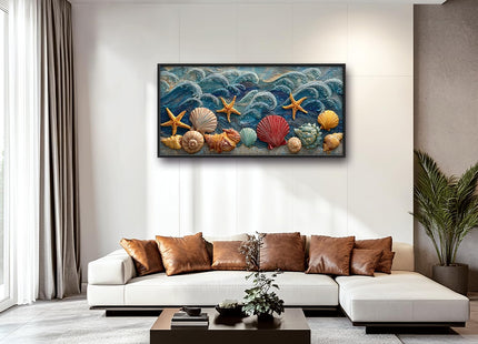 Taimeng Large Coastal Seashell Wall Art Beach Wave Wall Decor 60" L x 30" W