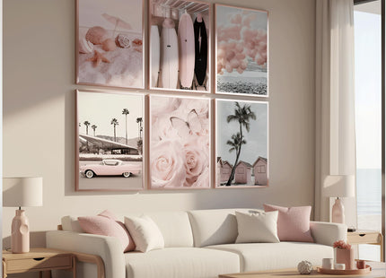 SOUHLP Blush Pink Coastal Canvas Wall Art, 12''x16''