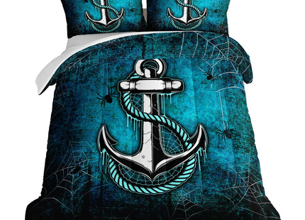 HOSIMA Nautical Comforter Set Twin,Blue Ocean Themed Bedding Sets Twin,Spider Web and Anchor Print Kids Bedding Set for Boys Adult Kids Girls,Blue Comforter Twin Size with 2 Pillow Shams.