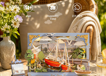 Wowood 3D Wooden Puzzles for Adults - Monet DIY Model Building Kits Ship Crafts with LED Light - Home Decor, Wall Art & Unique Creative Gifts for Art Lovers (Red Sailboat)