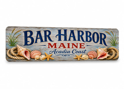 Bar Harbor Coastal Driftwood Metal Sign — Maine Souvenir Wall Decor