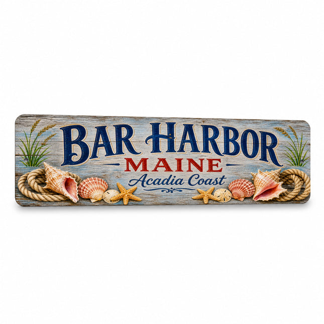 Bar Harbor Coastal Driftwood Metal Sign — Maine Souvenir Wall Decor