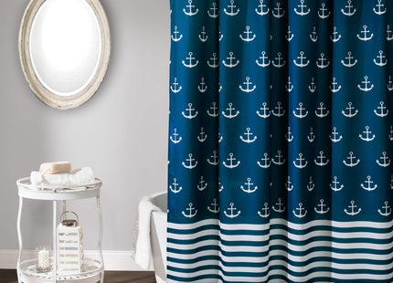 Lush Decor Shower Curtain, Beach-Themed Bathroom Accessories (Navy Blue, Anchor Print) 72" x 72"
