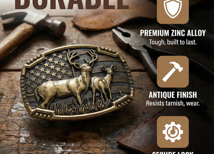 UAIAGM Deer Belt Buckle for Men Cool Western Men's Buckles for Belts Patriotic Elk Deer Head Belt Buckle Cowboy Belt Buckles, Norse Viking Deer Buckle for Men's Belts (Gold)