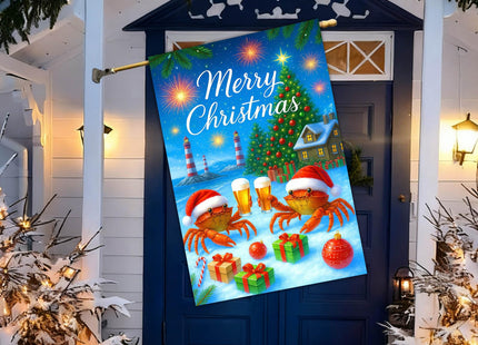 IVN Christmas Crab Santa Hat Lighthouse Garden Flag 28x40 Inch Yard Decor