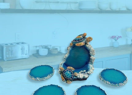 BestgiftEver Nautical Coaster Set with Turtle and Ocean Wave Design