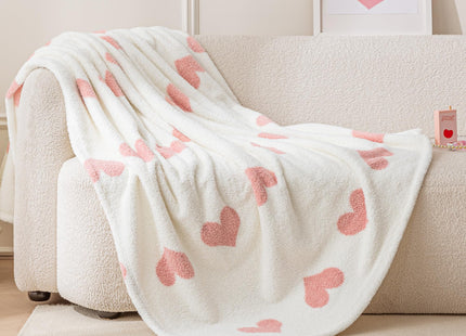 Amazon Basics Fleece Throw Blanket, Reversible Decorative Hearted Pattern for the Bed, Couch and Sofa, 60" W × 80" L, Pink Heart