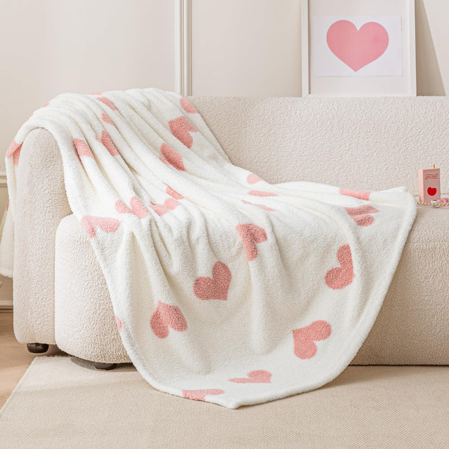 Amazon Basics Fleece Throw Blanket, Reversible Decorative Hearted Pattern for the Bed, Couch and Sofa, 60" W × 80" L, Pink Heart