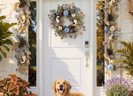 DecorbyHannah 18'' Fall Wreath for Front Door with Lights &Pumpkin Pinecone