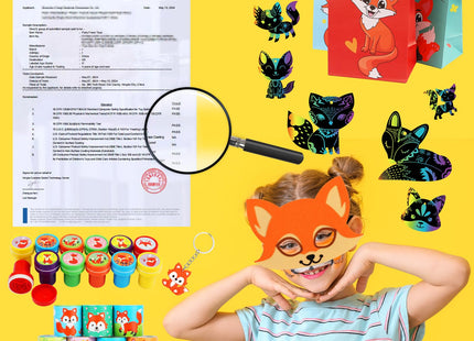 Fox Party Favors, 132PCS Fox Themed Birthday Party Supplies, Fox Gifts Goodie Bag Stuffers Stickers Stamps Toys Pinata Prizes for Jungle Safari Party Woodland Creatures Fox Birthday Party Decorations
