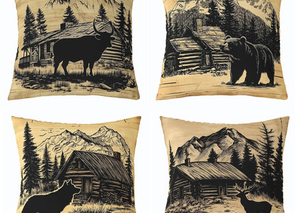 Feelyou Bear Throw Pillow Covers Set of 4 Rustic Bear Cushion Case Deer Hunting Decor Pillowcase Wolf Cow Farmhouse Yellow Green Black Yellow Black Indoor Outdoor