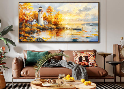 Ocean Beach Canvas Wall Art for Bedroom Lighthouse Seascape Painting 30x60