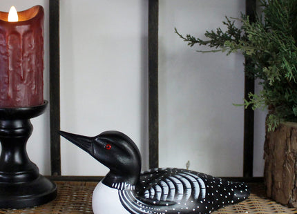 CVHOMEDECO. Primitives Hand Engraving and Painted Wood Loon Farmhouse Figurine Decorative Accent, 10-1/4 Inch