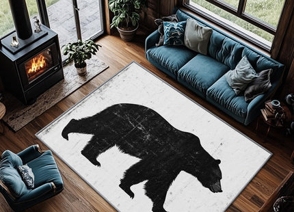 Yoozitrees Black Bear Rug - Bear Rug, 2x3 Rug, Wildlife Animal Silhouette Area Rug, Black and White Rustic Door Mat, Washable & Non Slip & Soft Small Carpet, Bear Home Decor