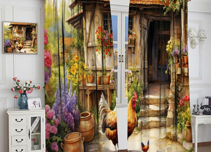 AAVEUP Farm Rooster Curtains for Kitchen,Vintage Rustic Painting Farmhouse Log Cabin Flowers Plants Animals Chickens Window Drapes Print for Boys Girls Bedroom Living Room Cottages 42x45in