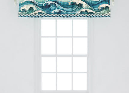 Ambesonne Nautical Window Valance Pack of 2, Cyan Art of Japenese Waves and Ropes with Oceanic Tones Aquamarine, Rod Pocket Curtain Valances Kitchen Bedroom, 54" X 12",Seafoam Beige Soft Blue