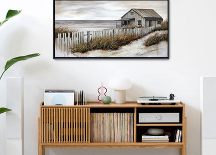 YDYSUNE Village Coastal Wall Art for Living Room - Retro Beach Fenced House Canvas Wall Decor for Home Artwork Painting Print for Bedroom Decoration Kitchen Office Hang a Picture Framed 20x40 Inches