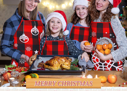 Kigeli 8 Pieces Christmas Apron Buffalo Plaid Adjustable for Women,Plaid