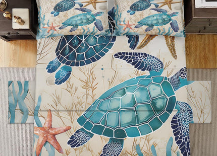 WeCozy Queen Bed Sheet Set, 4 Pieces Ocean Coral Bedding with Flat