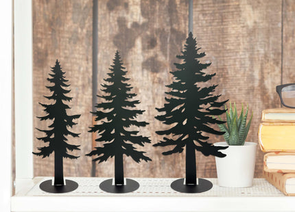 Set of 3 Farmhouse Metal Pine Tree Decor, Cabin Woodland Forest Tree Decor for Mantel Centerpieces Living Room Bedroom, Rustic Christmas Decorations, Black