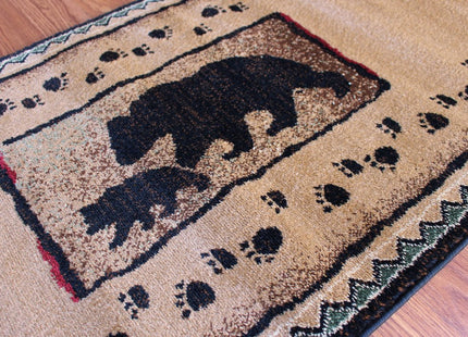 Cabin Lodge Long Runner Area Rug with Bear and Cub Image (2 Feet 4 Inch X 10 Feet 10 Inch) Runner