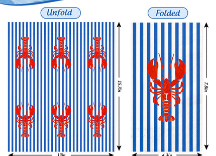 FYSUIMU 50 Pcs Summer Crawfish Guest Napkins Watercolor Crayfish Stripe Paper Napkins Dark Blue Red Lobster Disposable Bathroom Hand Towels for Party Dinner Table Supplies