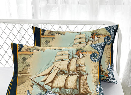 Nttopship Sailboat Bedding Comforter Set for Kids Teens and Adults Nautical Themed Printed Quilt Set for Bedroom 100% Soft Microfiber All Season Print Quilt Set with 1 Comforter and 2 Pillow Case