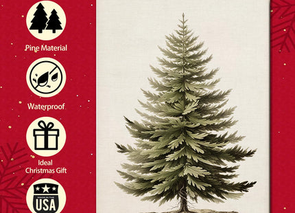 Vintage Christmas Tree Canvas Wall Art,Botanical Pine Tree Print Poster