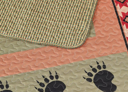 Virah Bella Bear and Paw 2-Piece Twin Quilt Bedding Set - Rustic Cabin Lodge Reversible Coverlet with 1 Matching Standard Pillow Sham - Soft Microfiber Bear Tracks Bedspread, 68" x 86"