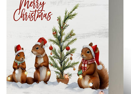 LUKIPOM Cute Squirrel Christmas Wooden Box Sign, Squirrel Decor,Merry Christmas Wood Signs for Home Office Desk Shelf Table Decor, 5x5 Inch