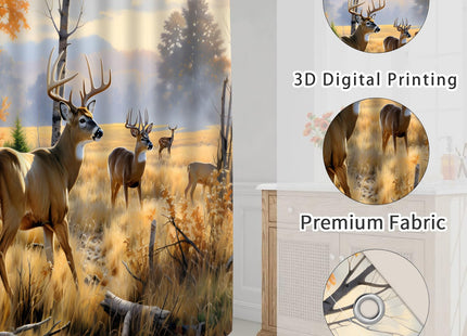 Fall Forest Deer Shower Curtain Rustic Cabin Moose Hunting Autumn Curtain