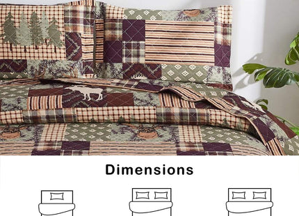 Lodge Bedding Set Twin Size Rustic Cabin Quilts Bear Forest Tree Printed Lightweight Reversible All Season Bedspread Coverlet with 2 Pillowshams