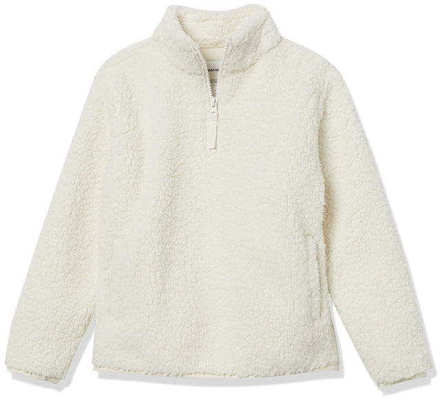 Amazon Essentials Girls' Long Sleeve Sherpa Fleece Quarter-Zip Jacket, Midweight, Ivory, XX-Large