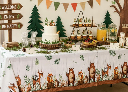 3 Pack Woodland Animal Plastic Tablecloth, Woodland Baby Shower Decorations