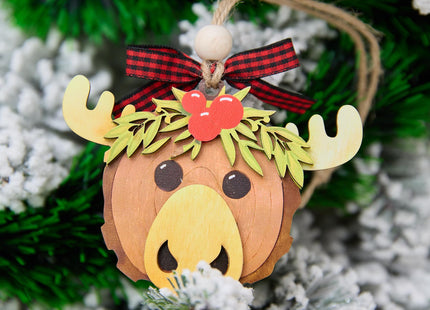 NGHYANNA Whimsical Moose Head Christmas Ornament 4 Inch – Layered Wooden Rustic Woodland Animal Decoration Gift for Cabin Lake House Owners Nature Lovers Holiday Keepsake