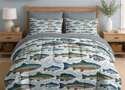 Zzzboro Twin Size Comforter Set with Sheets, 5 Pieces Fish Ocean Bedding