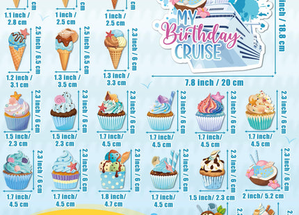 JAPBOR Cruise Door Decorations Magnetic - 21PCS My Birthday Cruise Magnets, Cupcake Nautical Beach Theme Car Ship Fridge Magnetic Sticker, Seashell Ice Cream Refrigerator Magnet Decal for Home Decor