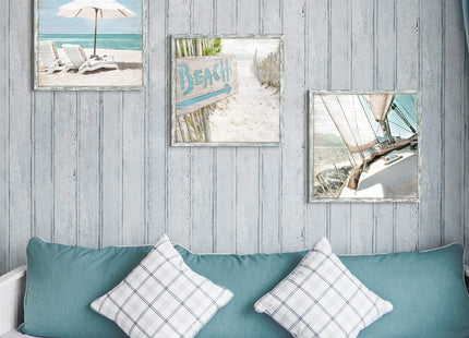 Coastal Framed Wooden Wall Art: Ocean Pictures Sailboat Art Prints Beach Artwork Collection Set of 3 Seascape Decorations for Home