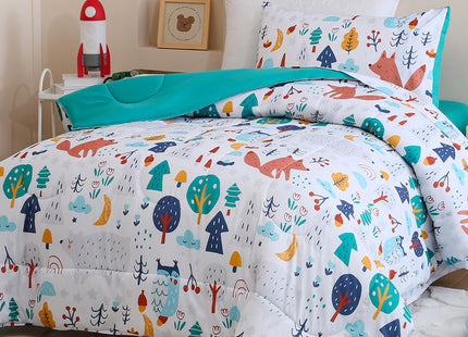 Homilay Toddler Size Cute Fox Comforter Set for Kids, Toddler, Boys&Girls, 4 Pieces Bed-in-a-Bag Bedding Set, All Season Ultra Soft Oeko TEX Sheets Set with Comforter, (Forest)