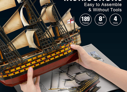 CubicFun 3D Puzzles Large HMS Victory Vessel Ship Sailboat Model Kits for Adults and Teens Toys, 189 Pieces, T4019h