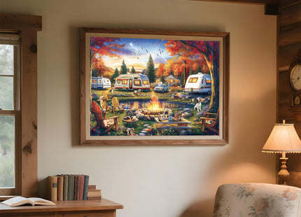 1000 Piece Camping Jigsaw Puzzle for Adults, Autumn RV & Campfire