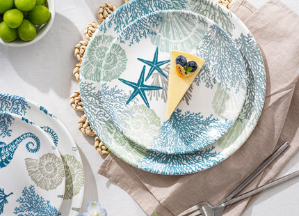 UNK U 10.5-Inch Ocean Theme Melamine Plates Set of 6, Nautical Seashell Dinner Plates, Dishwasher Safe Beach Party Plates for Coastal Dining & Special Events