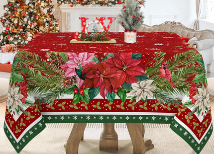 pahhjsa Red Square Christmas Tablecloth 60x60 Inch, Waterproof Washable Fabric Polyester Holly Poinsettia Flowers Christmas Table Cloths Square Xmas Holiday Tablecloths