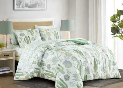Chezmoi Collection Gregory 5-Piece Serene Lodge Bed in a Bag Twin Comforter Set - Green Blue Cactus Succulent Plant Printed Microfiber Bedding Set