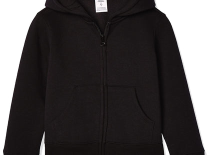 Amazon Essentials Girls' Fleece Zip-Up Hooded Sweatshirt with Lined Hood and Rib Knit Detail, Black, X-Large